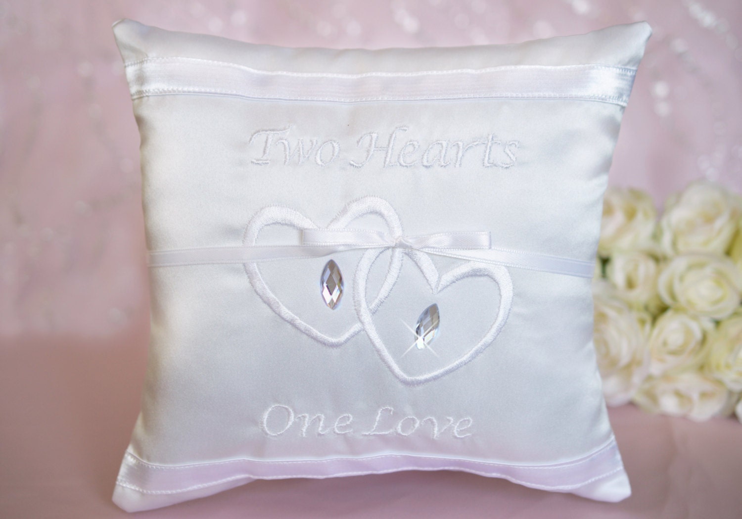Two Hearts One Love Modern Double Hearts Bling Rhinestone