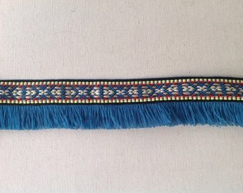 2 Yards Bohemian Fringe Trim, Fringe Ribbon, Fringe Tape, Aztec Trim in Teal Color