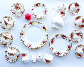 Royal Albert Old Country Roses Dinner Set: Royal Albert Set, Old Country Roses Starter Set, Vintage China Set, Rose Fine China Set