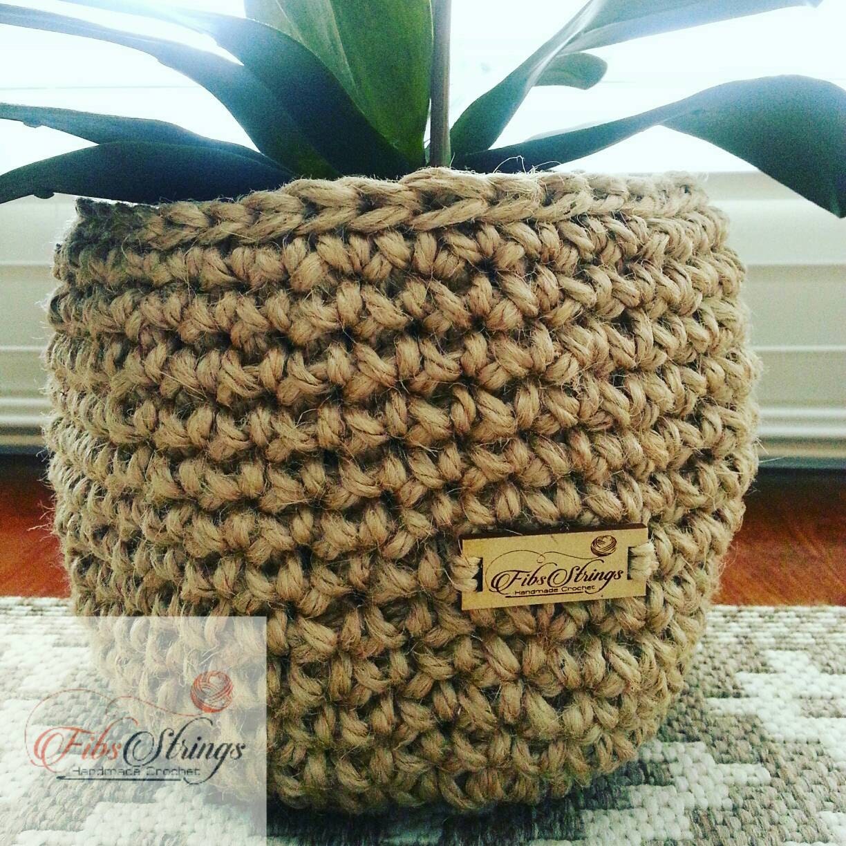 Handmade Thick Jute Twine Basket Hanging Hooked by FibsStrings