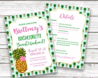 Bachelorette Itinerary, Pineapple Bachelorette Invitation, Beach Bachelorette Invitation, Bachelorette Party Itinerary, Preppy Bachelorette