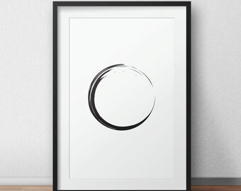 Minimalist Circle Black and White Wall Art, Zen Art, Japanese Brushstroke, Minimalist Home Decor, Modernist Wall Art, Minimal Wall Print