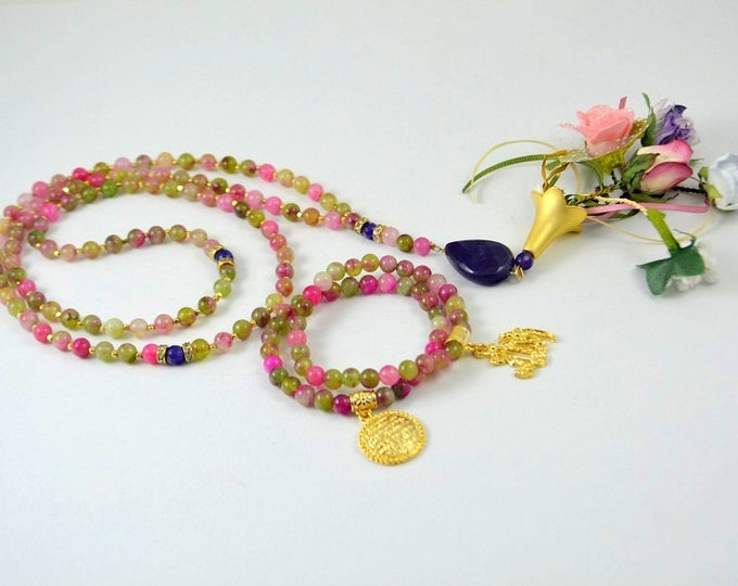 muslim rosary necklace, holly doa necklace, islamic bridal rosary necklace, flower masbaha, tasbih, tesbih, tespih, subhah, misbahah, misbah