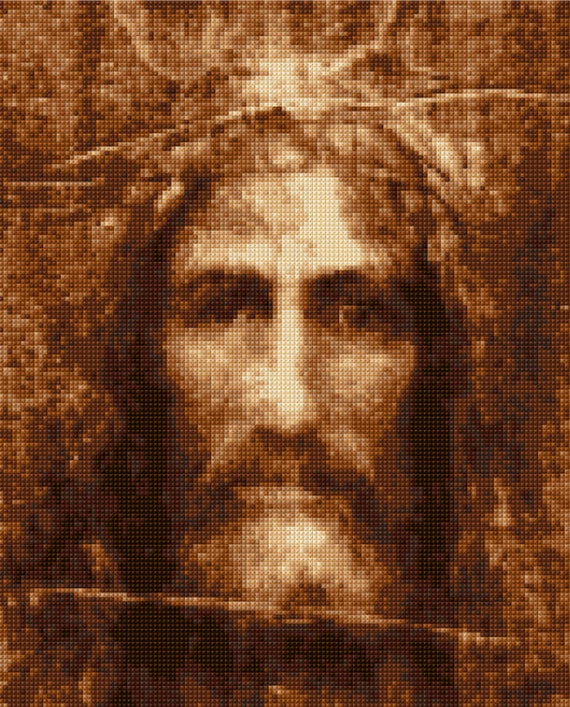 Jesus Shroud of Turin interpretive Cross Stitch portrait chart