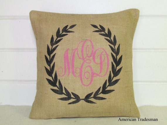 Monogrammed Pillow Burlap Pillow Shabby Chic Personalized