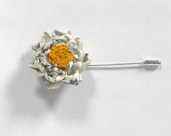Flower Lapel Pin ivory Brooch wedding Boutonniere leather lapel pin flowers mens flower stick pin gift mens gift husband gift Father's Day