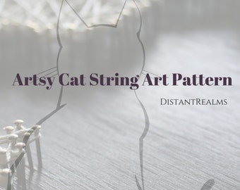 Cat String Art Pattern and Instructions | Elegant Cat String Art Template | DIY String Art