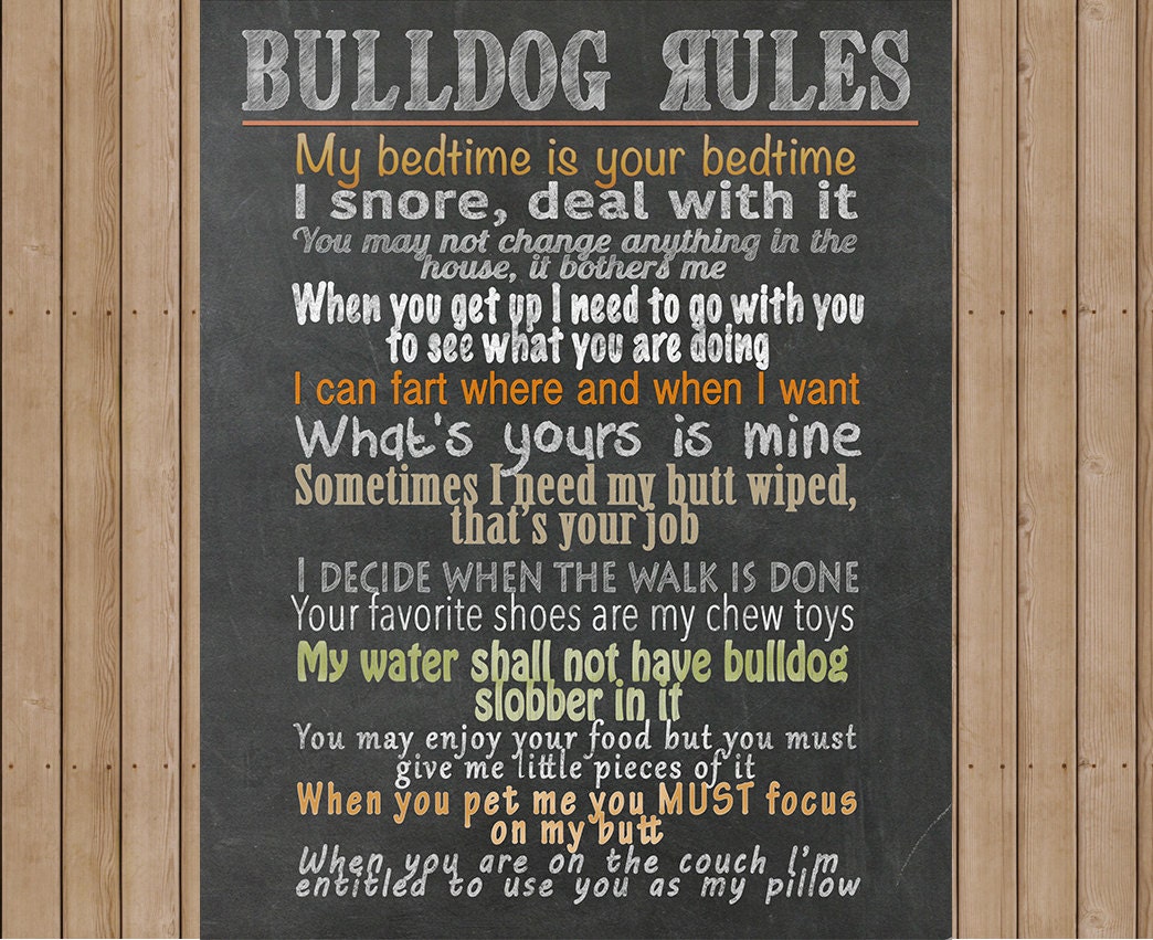 Bulldog Rules Digital Print Bulldog Art Digital File DIY
