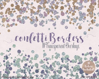 METALLIC GOLD CONFETTI Clipart Commercial Use Clip art 10 Transparent Confetti Border Overlays Aqua Blue Purple Wedding Invitation Clip art