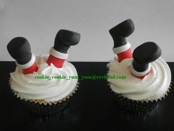 12 Edible 3d CHRISTMAS SANTA LEGS Cake Cupcake Decoration