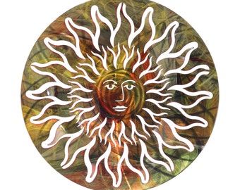 Metal Wall Art Sun Face Multi Color Decor