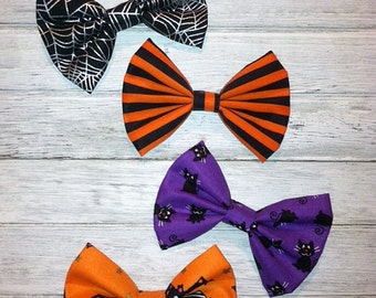Halloween Bows, Orange and Black Stripe Bow, Baby Hairbows, Toddler Hairbows, Girl Hairbows, Kitten Bows, Purple Halloween Bows, Bat Bows