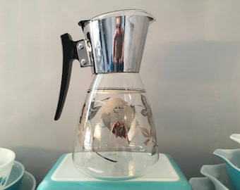 Vintage MCM Coffee or Tea Carafe Silver Leaves