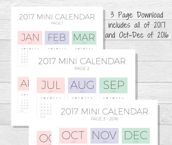 Mini Calendar 2017 Calendar Printable Desktop Calendar