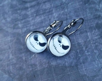 Jack Skellington Earrings, Wicked Jack Skellington Steampunk Earrings, The Nightmare Before Christmas, Gun Metal Leverback Earrings,