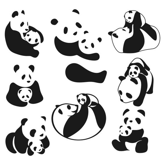 Download Panda Bear Mother and Child Cuttable Design SVG DXF EPS use