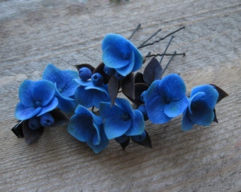 Dark flower hair clip Wedding hair pins Wedding hair clip Wedding hair jewelry Dark blue accessory Floral hair clip Bridesmaid hair piece