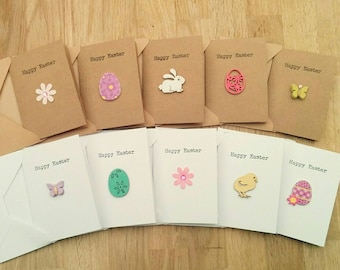 Pack of 5 handmade Happy Easter cards in white or brown