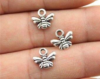 30 Tiny Bee Charms, Antique Silver Tone Charms (1B-157)