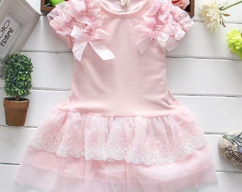 Couture Pink Lace Dress girls lacy dress flower by fabposhtots