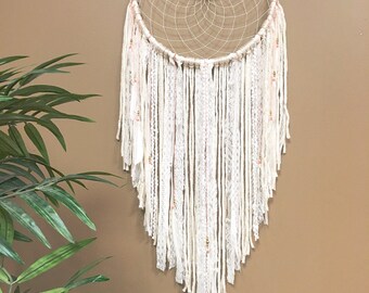 Large Dreamcatcher, Dream Catcher, White Dreamcatcher, Dreamcatchers, Boho Home Decor, Bohemian, Gypsy, Wall Hangings, Modern Wallhanging