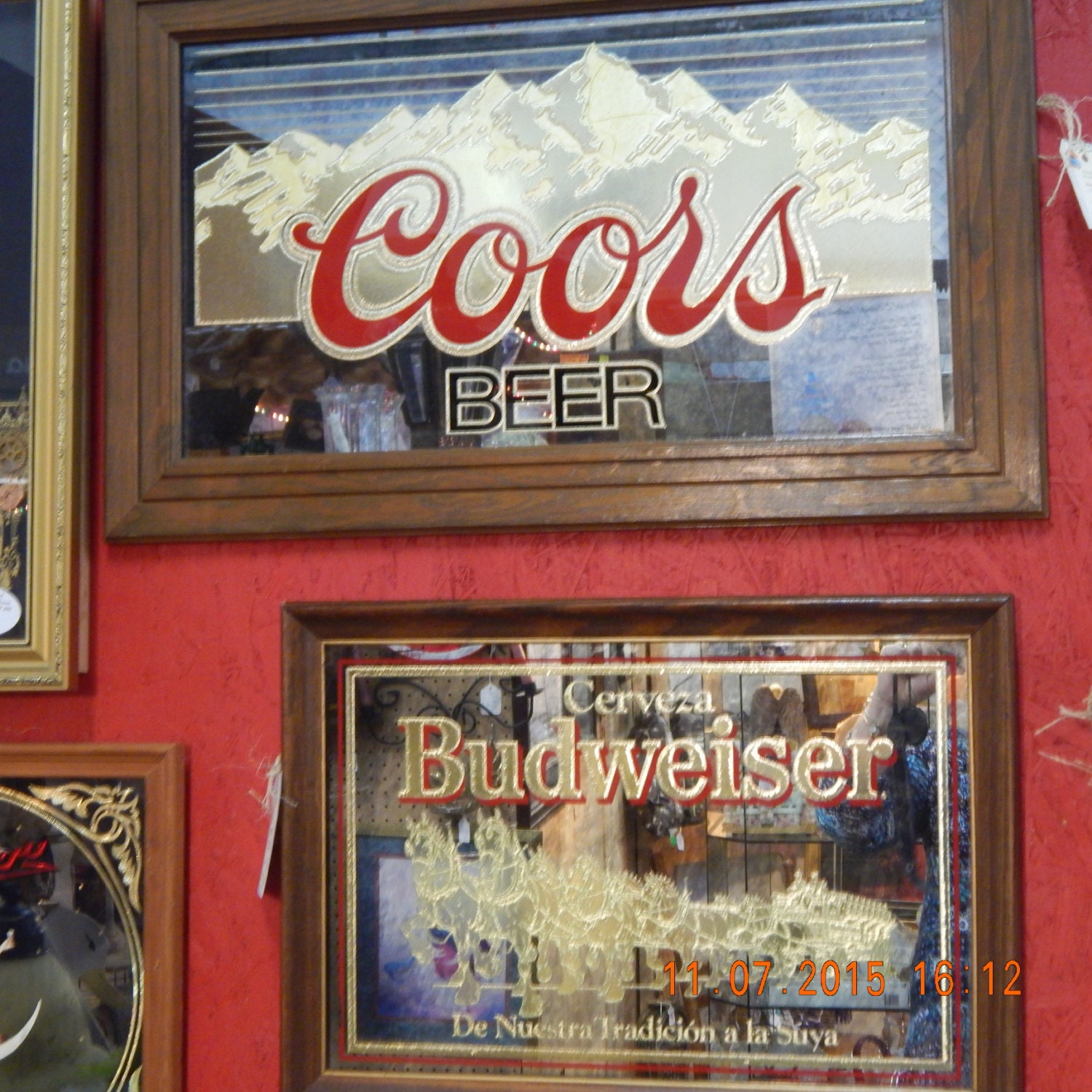 Antiques Coor Beer Mirror and Spanish Budweiser Beer Mirror
