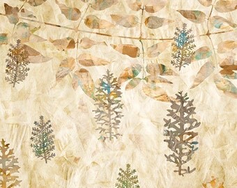 Recycled wall art print Paper art wall decor Leaf art decor Collage printable Art download Collage paper art