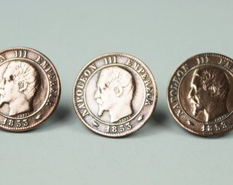 Antique 19th Century French Coins Buttons Set Of Three Napoleon III 1853