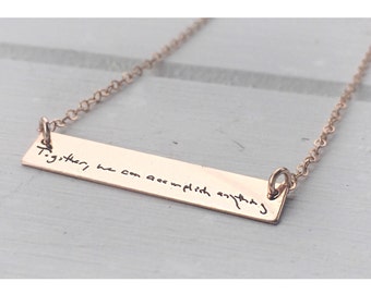 Actual Handwriting Bar Necklace - Gold Bar- Rose Gold- Gold Filled- Signature Necklace - YOUR HANDWRITING- Personalized Engraved- Meaningful