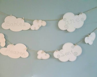Heaven sent Baby shower decoration, neutral gender baby shower, cloud party decorations, shower garland, cloud banner, cloud bunting