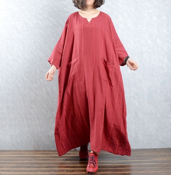 Womens Loose Fitting Linen Robe Linen Gown Stripes Linen by cbome