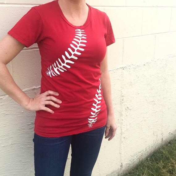 Womens Baseball Shirt RED Destroyed Style by Serendipitybeyondtee