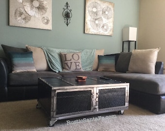 Modern industrial coffee table, handmade, mid century design, urban loft, vintage industrial sofa table, the Rockstar table/hutch