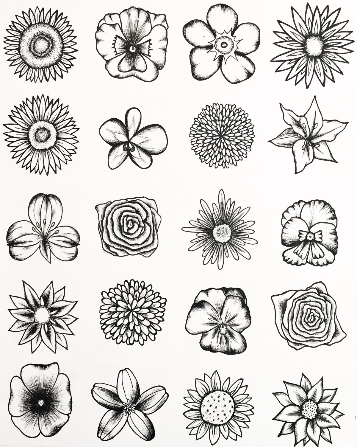 Twenty Flowers 8x10 Art Print of Original by NickysMandalas