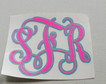 Vine Monogram Decal//tumbler decal//cup decal//script monogram//layered decal//vinyl monogram