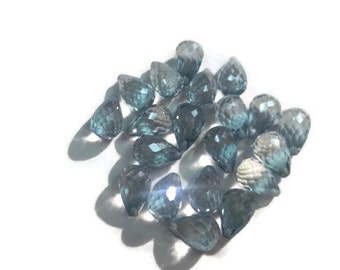 8x12mm Grey Quartz faceted Drop shape, Half drill briolette for Earrings, Pack of 2 pc