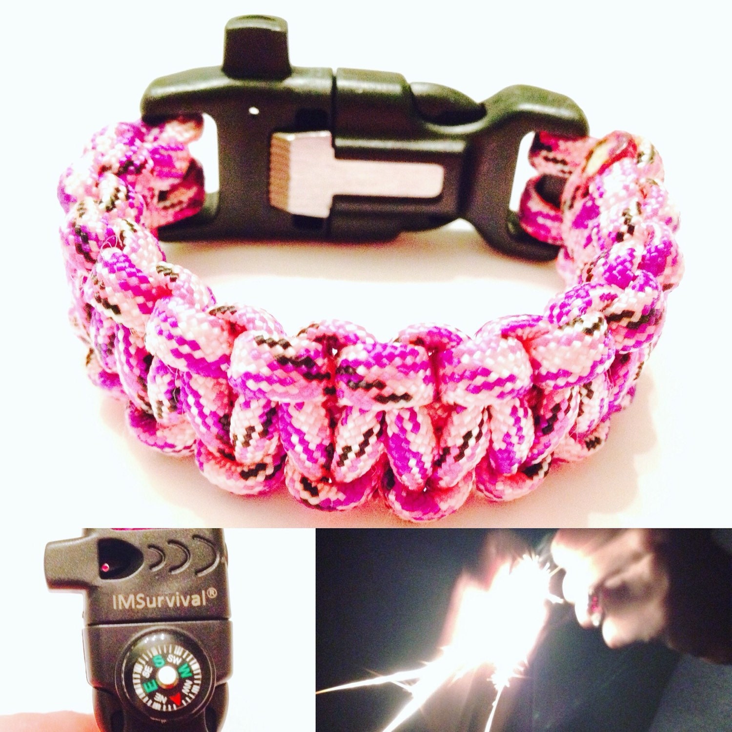 Pink Survival Bracelet Womens Pink Camo Paracord Bracelet