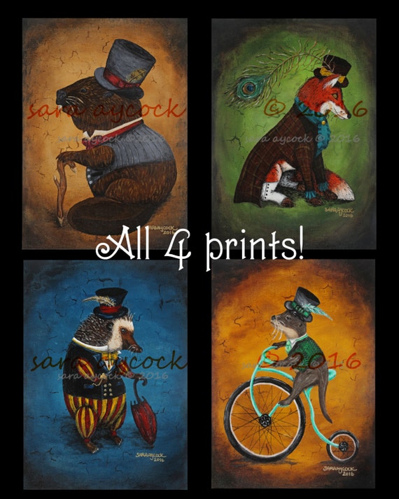 Victorian Forest Animals Print Series 1 4 prints by SaraAycockArt