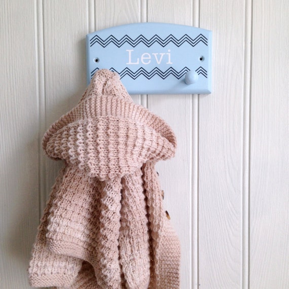 Chevron patterned coat pegs personalised childrens coat pegs