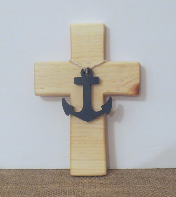 Anchor cross Blue anchor Nautical cross Wooden by SappySouthern
