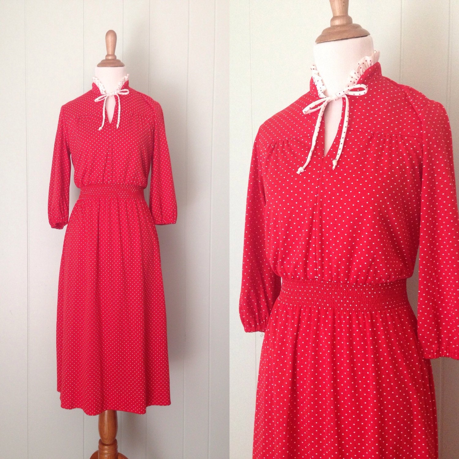 1970s Red Polka Dot Dress 70s Swiss Dot Dress Vintage