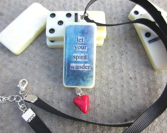 Quote Necklace, Domino Necklace, Heart Charm, Handmade Necklace, Upcycled Necklace, Domino Pendant, Handmade Jewellery, Handmade Jewelry,