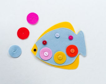 Busy Bags Activity - Montessori inspired Fish Scales Buttoning Toddler Felt Toy Preschool Learning Game Homeschooling 36M Up Gifts for Age 3