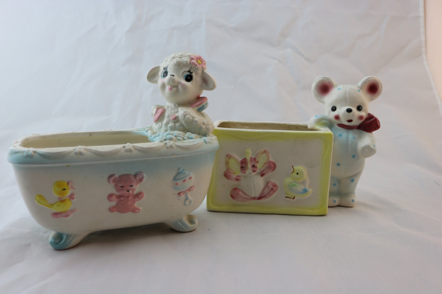 Two Vintage Napco Baby Planters