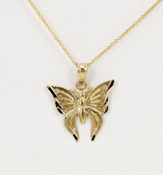 14k Gold Butterfly Necklace Thin Gold Butterfly Charm for