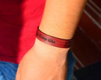 Personalize leather bracelet-GPS Leather bracelet-Latitude Longitude engraved leather bracelet-GPS Coordinates leather bracelet
