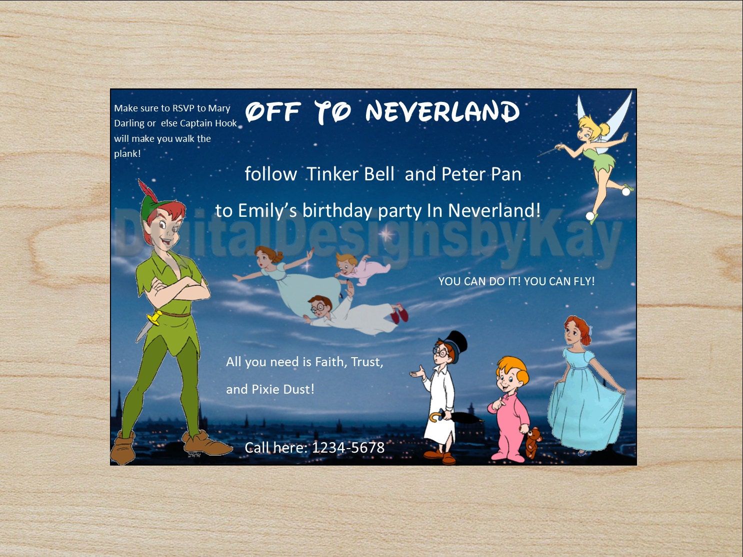 Peter Pan Invitation Peter Pan Birthday by digitaldesignsbykay