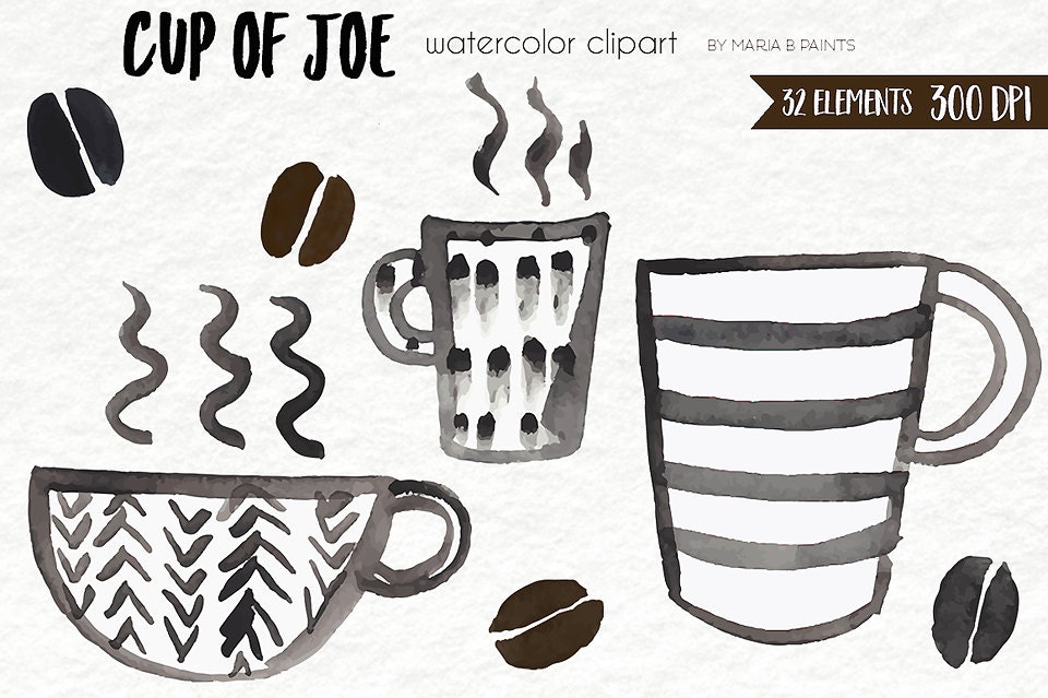 Watercolor Clip Art Coffee Cup of Joe Mug Cup Steam