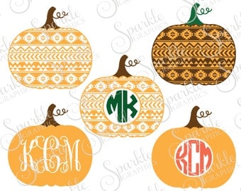 Aztec Pumpkin Monogram Cut File Fall SVG Pumpkin Tribal Autumn Monogram Clipart Svg Dxf Eps Png Silhouette Cricut Cut File Commercial Use