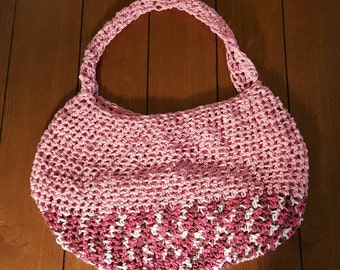 Crochet Market Bag, beach tote, mesh bag. Reusable shopping bag. Pink and more pink! Handmade and eco friendly. Cotton blend.